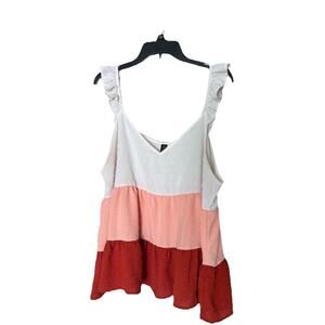 Shein Top Women's 2XL Tank Tiered Multicolor Ruffle Sleeve V Neck Casual Summer